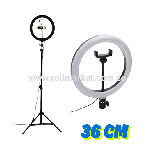 Set Completo con Aro LED de 36 cm y Trípode Extensible hasta 2 Metros