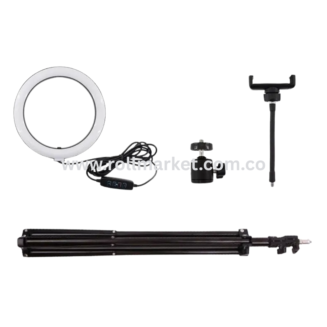 Set Completo con Aro LED de 36 cm y Trípode Extensible hasta 2 Metros