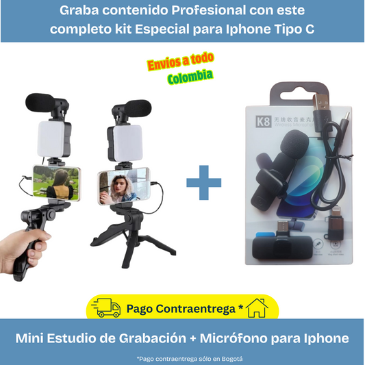 Set de Grabación Completo con Luz, Micrófono y Control Bluetooth