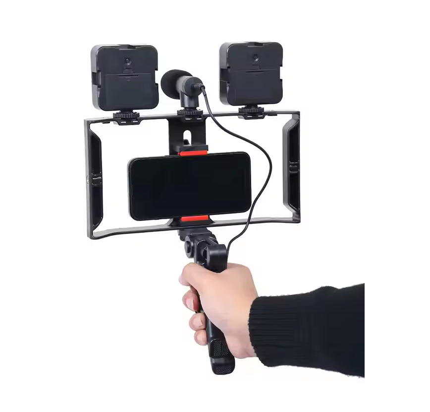 Kit de Grabación para Celular con Doble Luz y Micrófono Central.